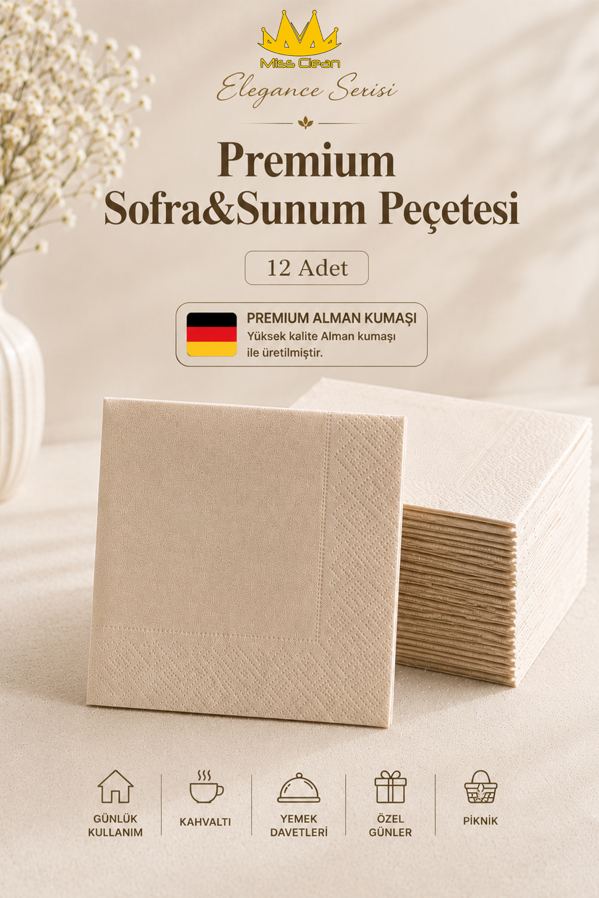 İthal 40x40 cm Peçete (12 Adet) – Şıklığı ve Kalitesiyle Masanızı Süslüyor!