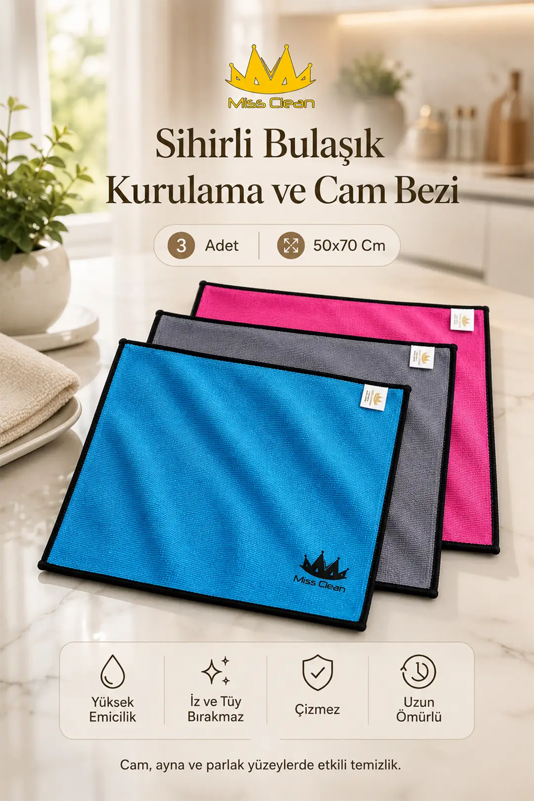 3 Adet Premium Cam Bezi - Kurulama Gerektirmez, 50x70 cm Özel Seri