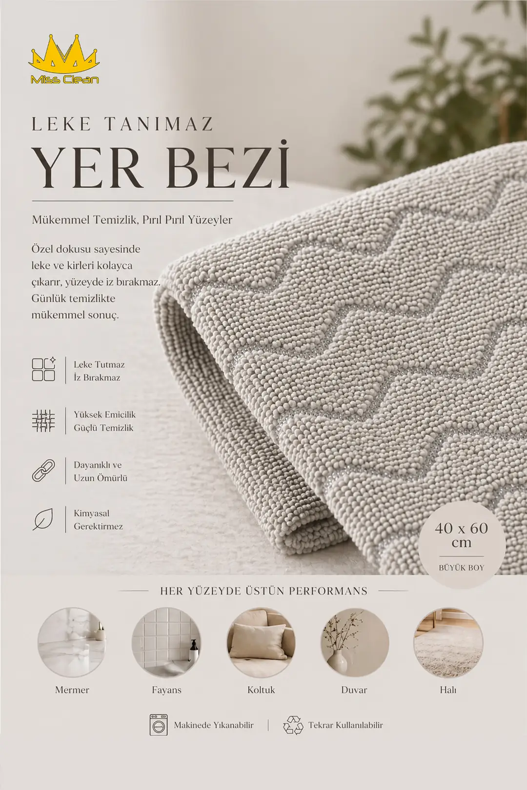 Scrub-Tech Temizlik Bezi - 40x60 cm, Kurumuş Kir ve Boya Lekelerine Karşı Etkili