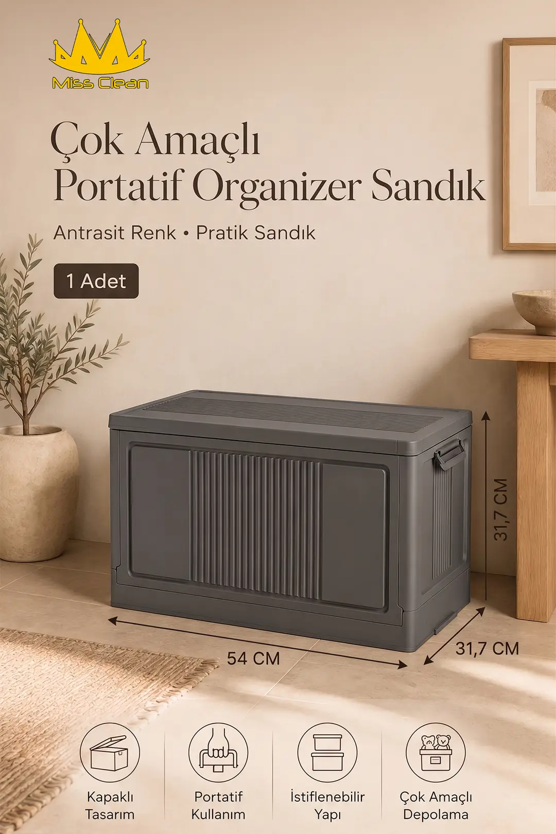 Çok Amaçlı Portatif İstiflenebilir Organizer Sandık - Antrasit Renk