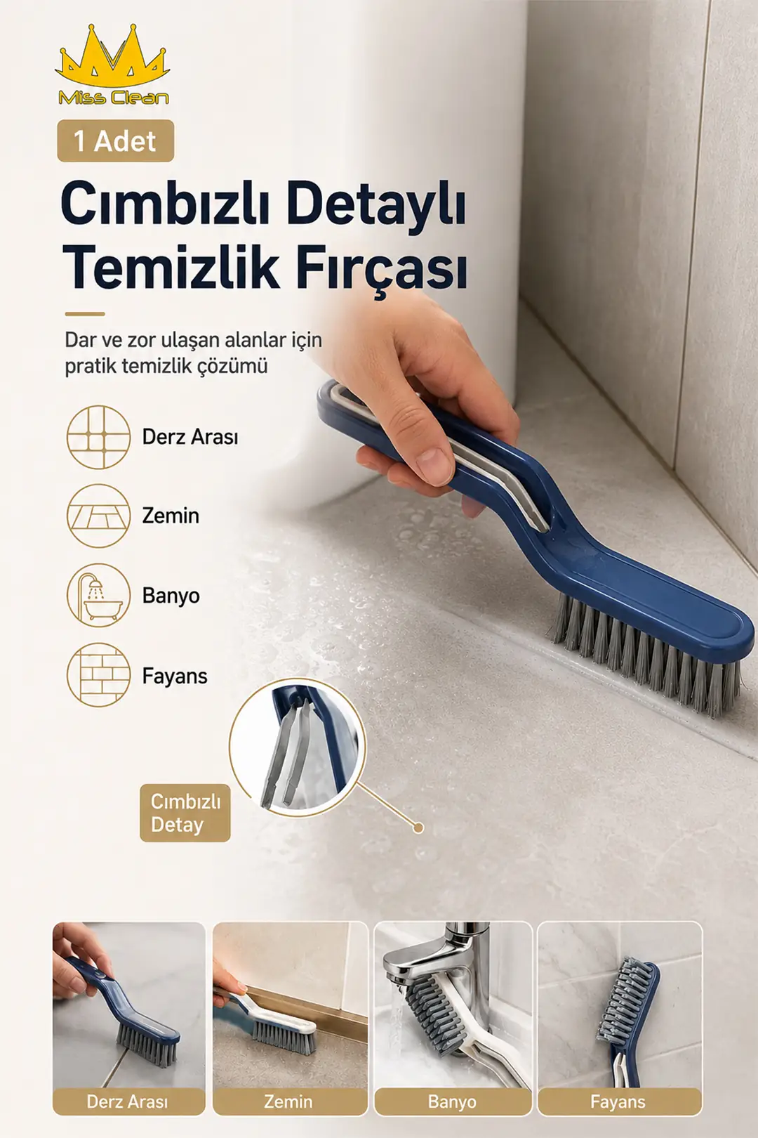 Cımbızlı Detaylı Temizlik Fırçası - Derz Arası, Zemin, Banyo ve Fayans Temizliği için İdeal