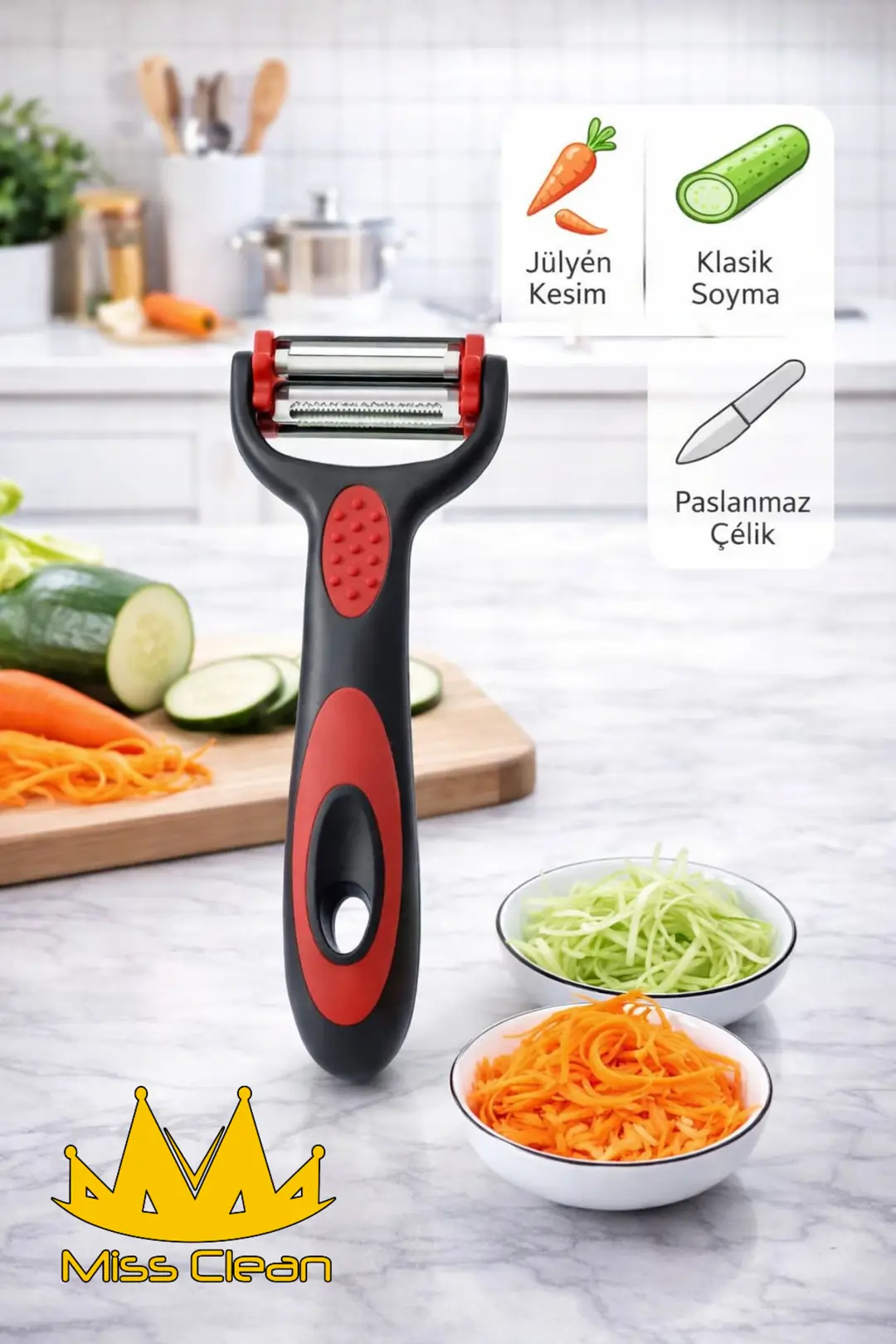ProChef Çok Fonksiyonlu Sebze Soyacak ve Peynir Rendesi - Paslanmaz Çelik Başlık