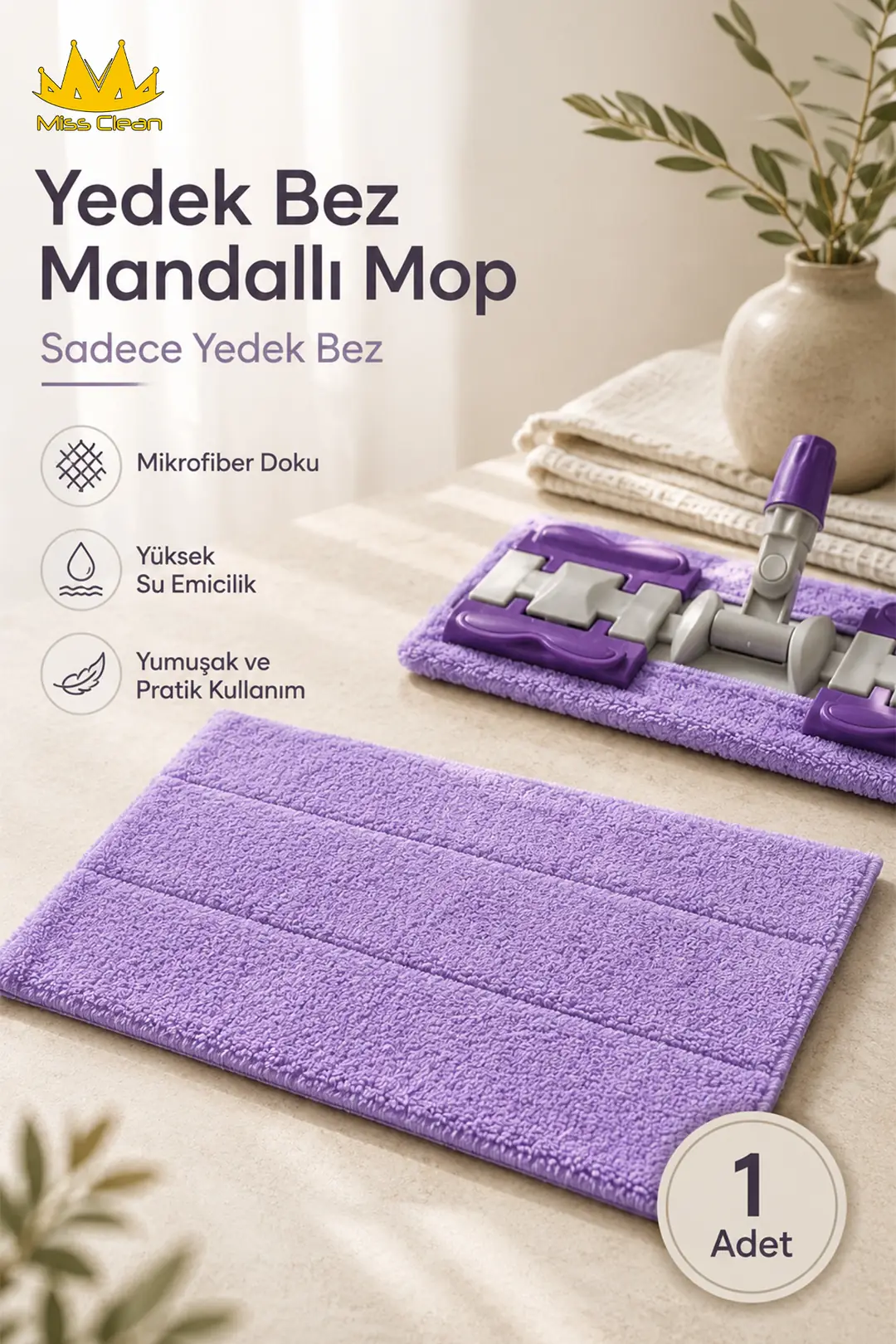 Yedek Mikrofiber Bezli Mandallı Mop - 1 Adet