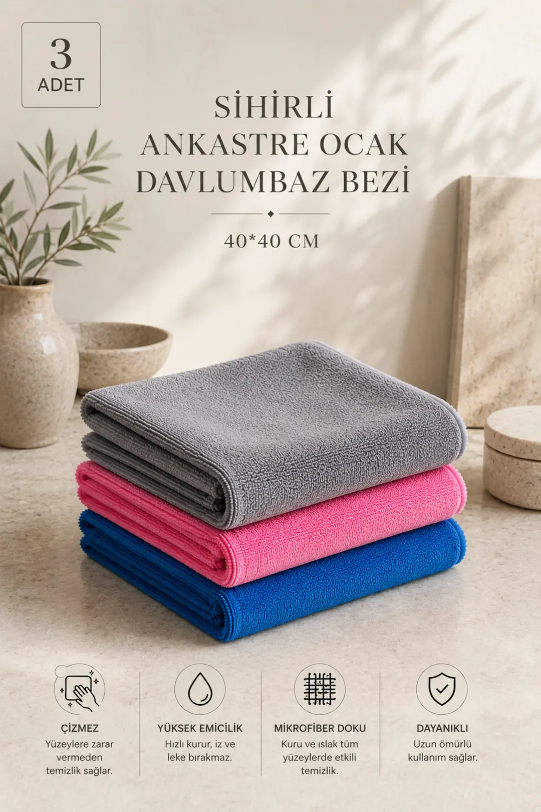 3 Adet Sihirli Ankastre Ocak Davlumbaz Bezi - 40x40 cm