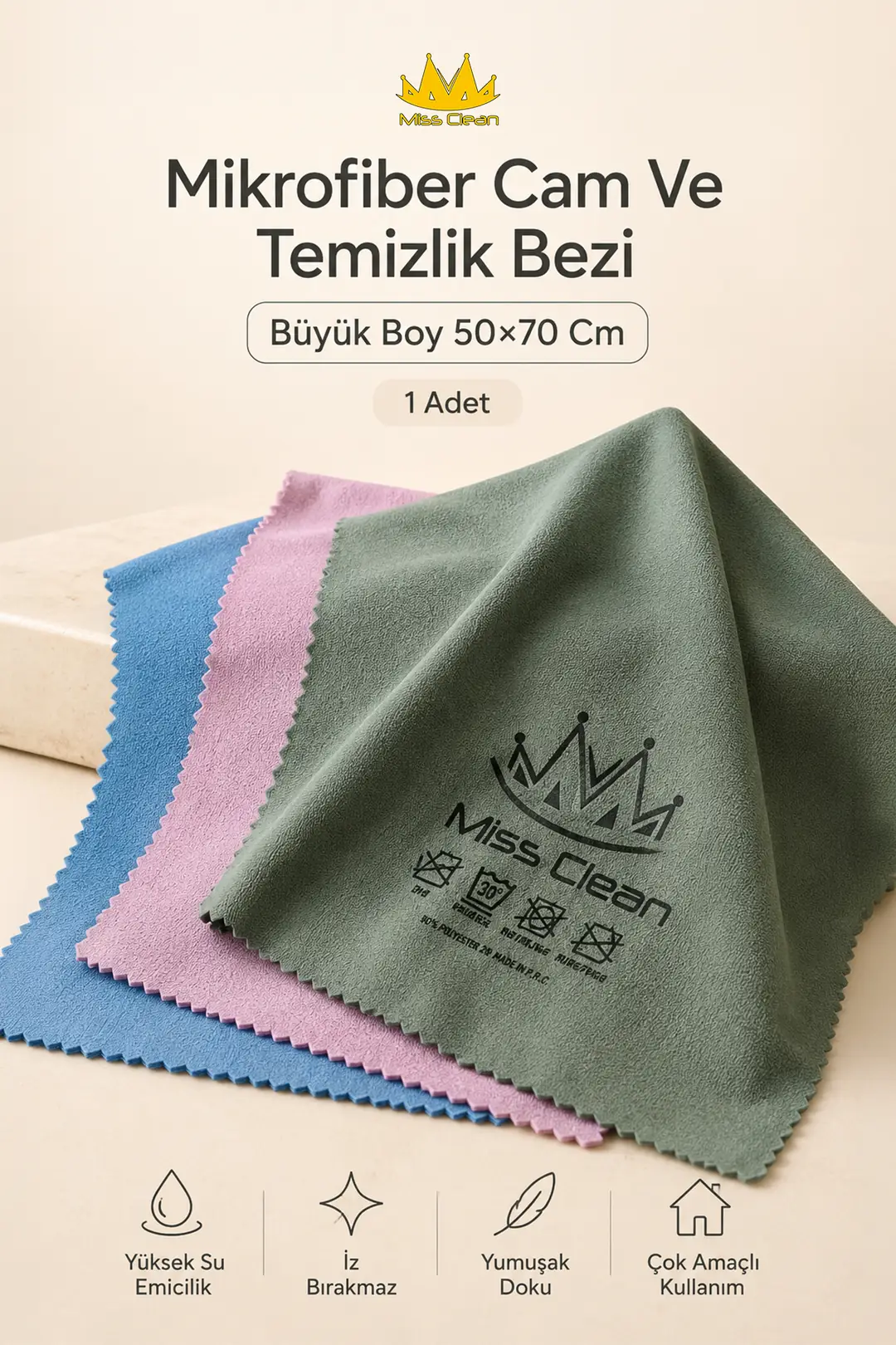 Büyük Boy Mikrofiber Cam ve Temizlik Bezi - 50x70 cm