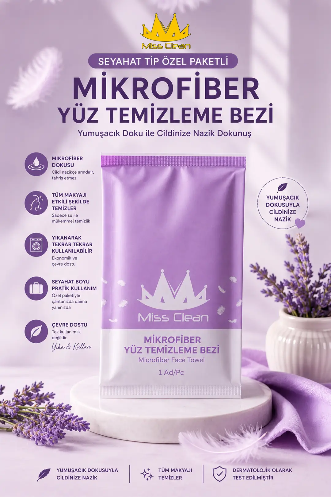 Yıkanıp Tekrar Kullanılabilir Mikrofiber Makyaj Temizleme Bezi - Seyahat İçin Pratik Çözüm