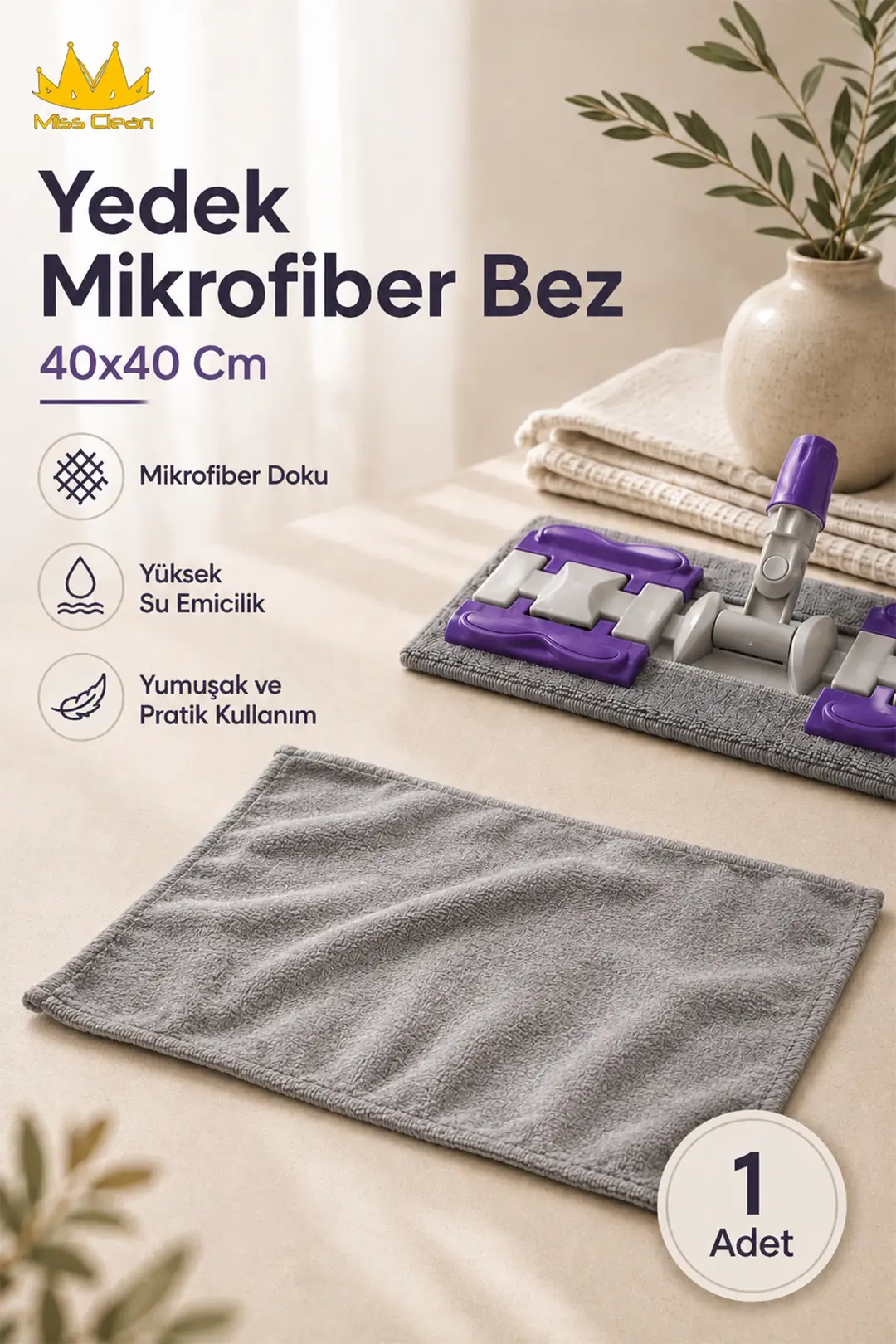 40x40 cm Yedek Temizlik Bezi - Tüm Yüzeylerde Kullanım İçin Uygun