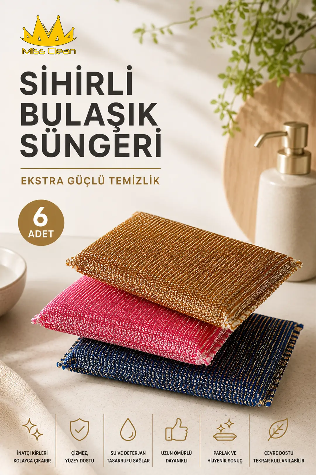 6'lı Sihirli Bulaşık Süngeri Seti