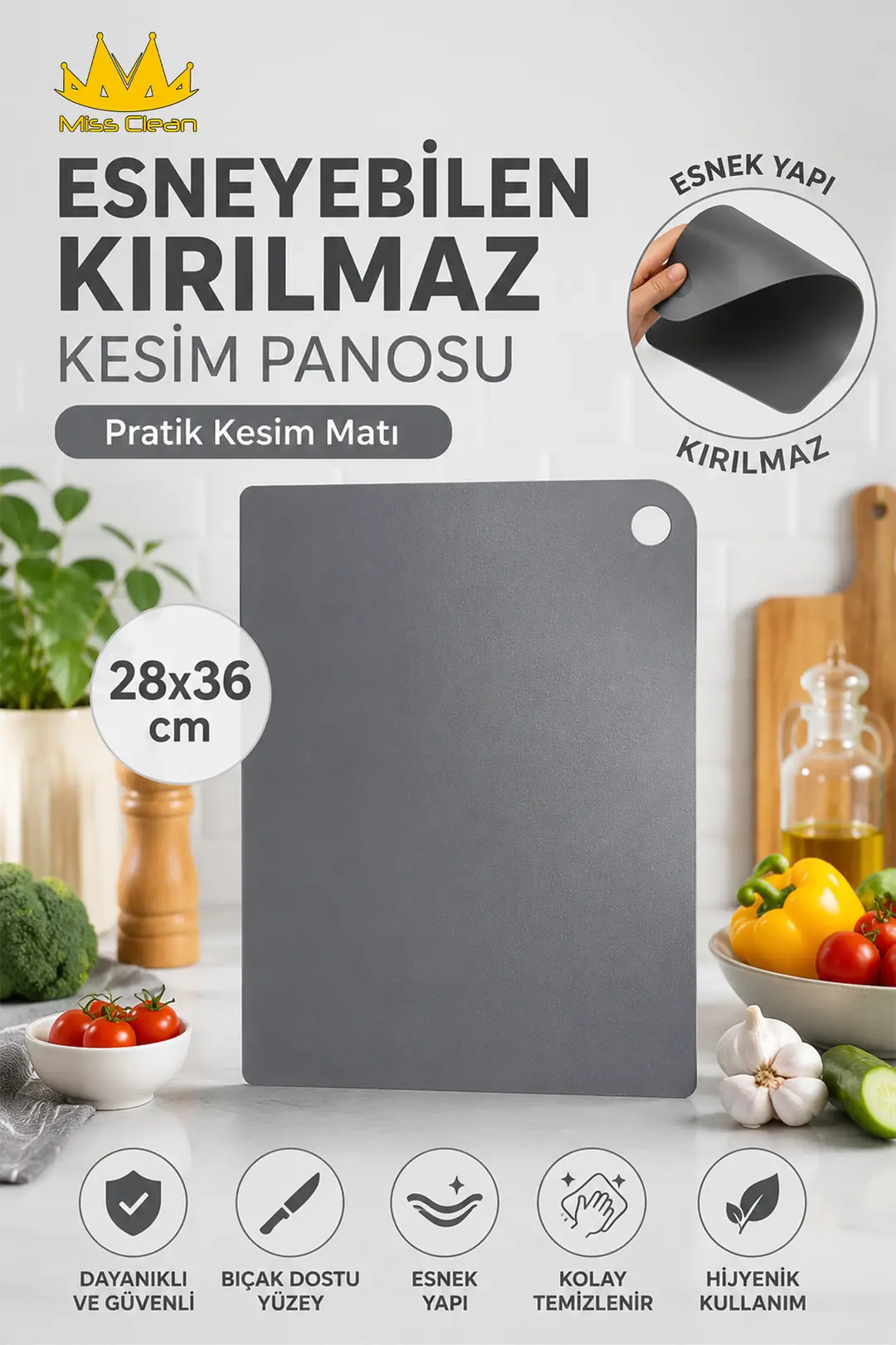 Esnek Gri Renk Kırılmaz Kesim Panosu - 28x36 cm Pratik Kesim Matı
