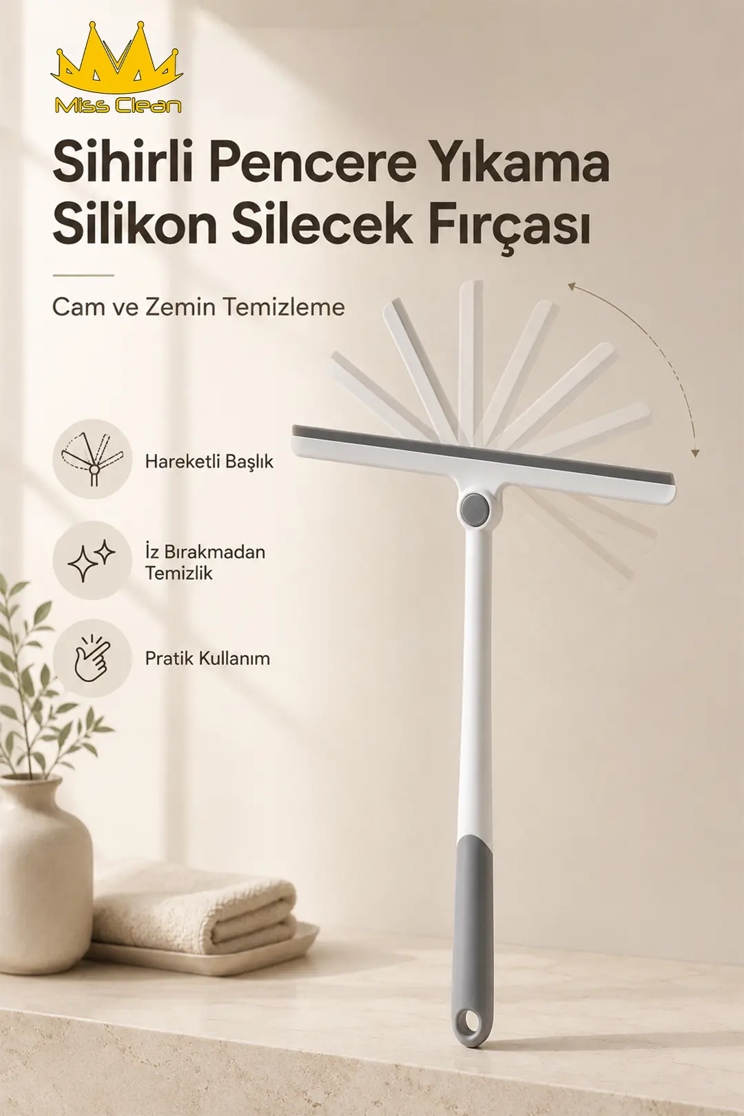 Sihirli Pencere Yıkama Silikon Silecek Fırçası - Cam ve Zemin Temizleme Aksesuarı