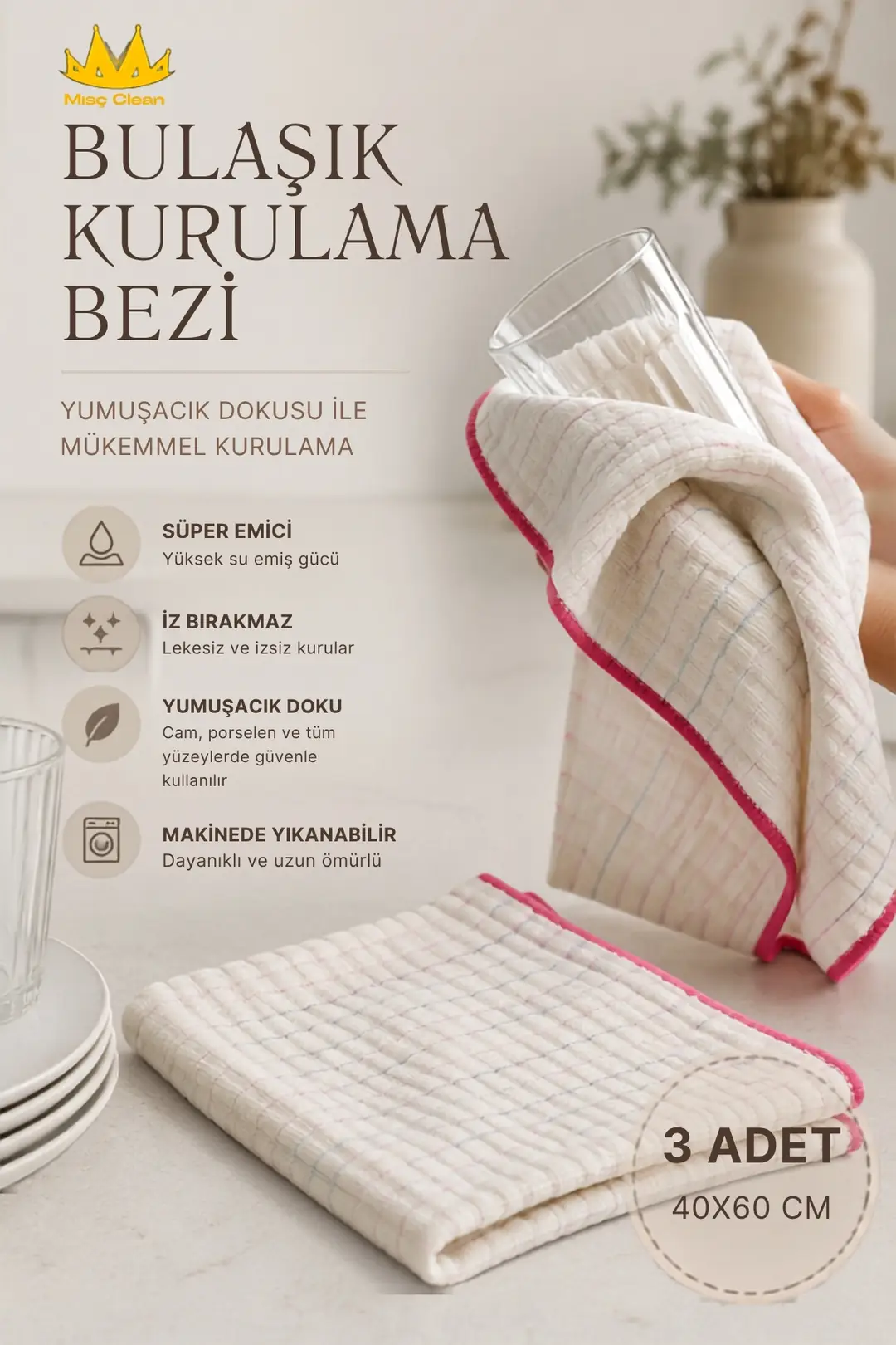 3 Adet Sihirli Mikrofiber Kurulama Bezi - 40x60 cm | Leke Tutmaz ve Koku Yapmaz